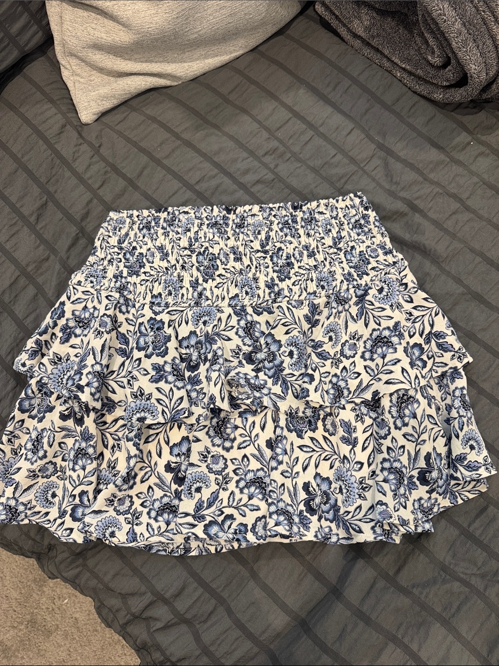 Altar'd State White Mini Skirt with Blue Floral Print